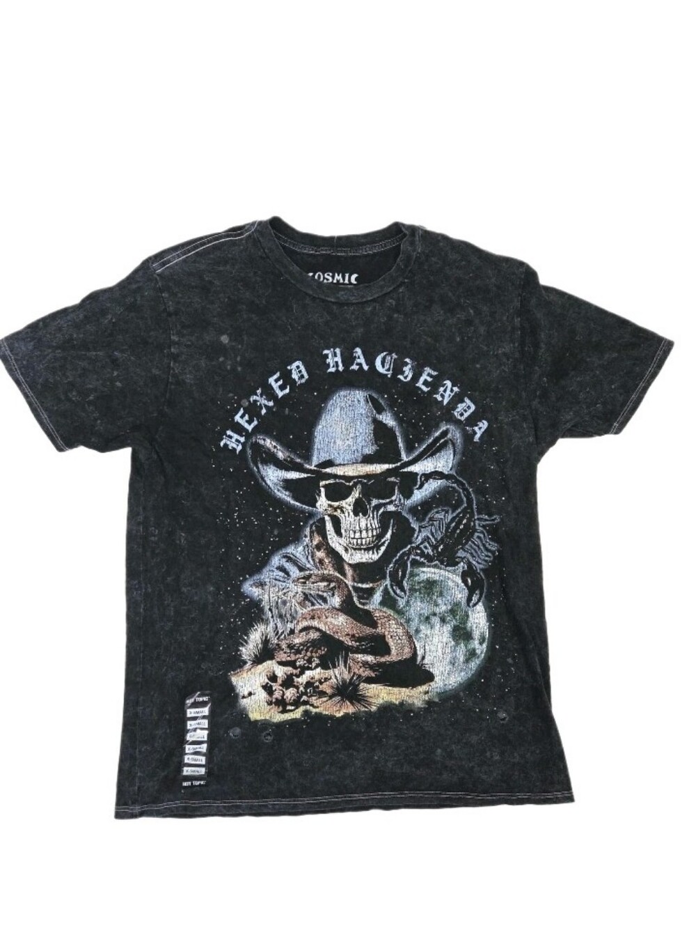 Cosmic Aura Skull Cowboy Destructed Mineral Wash T Shirt Size XS New Hot Topic